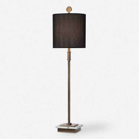 Uttermost Volante Antique Brass Iron Table Lamp With Black Linen Shade