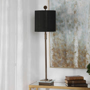 Uttermost Volante Antique Brass Iron Table Lamp With Black Linen Shade