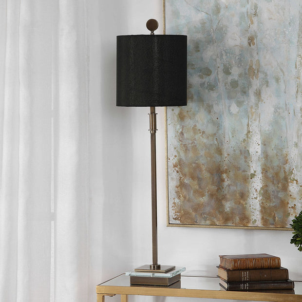 Uttermost Volante Antique Brass Iron Table Lamp With Black Linen Shade