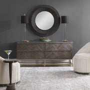 Uttermost Volante Antique Brass Iron Table Lamp With Black Linen Shade