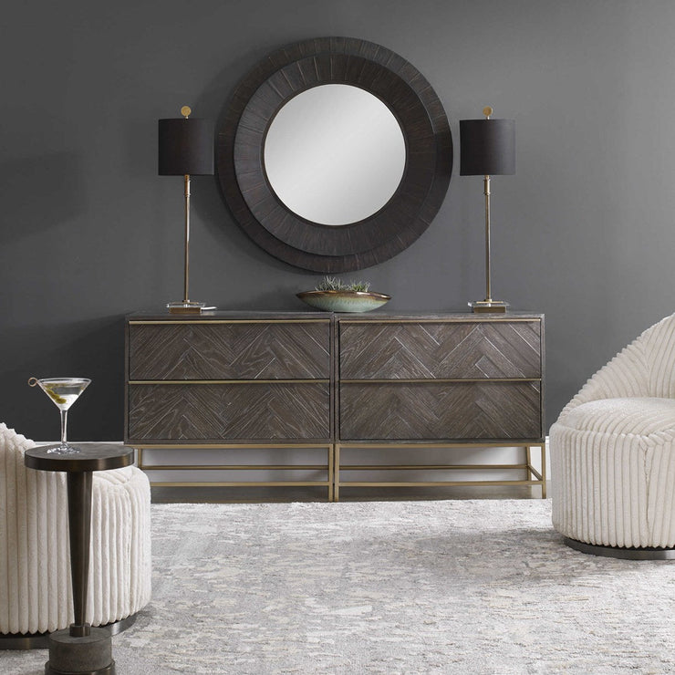 Uttermost Volante Antique Brass Iron Table Lamp With Black Linen Shade