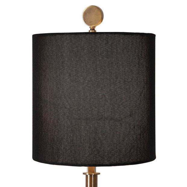 Uttermost Volante Antique Brass Iron Table Lamp With Black Linen Shade