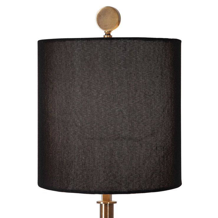 Uttermost Volante Antique Brass Iron Table Lamp With Black Linen Shade