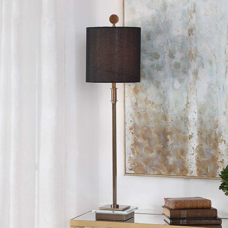 Uttermost Volante Antique Brass Iron Table Lamp With Black Linen Shade