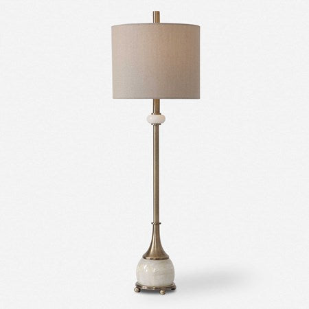 Uttermost Natania Antiqued Brass and White Marble Buffet Lamp With Linen Shade