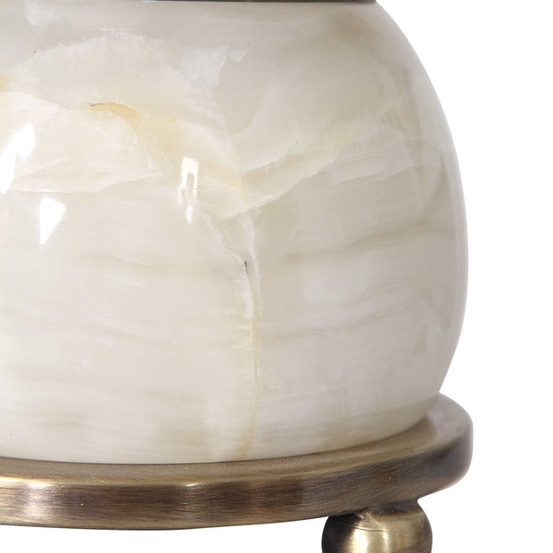 Uttermost Natania Antiqued Brass and White Marble Buffet Lamp With Linen Shade