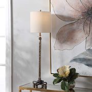 Uttermost Parnell Antiqued Brass Buffet Lamp With Beige Linen Shade