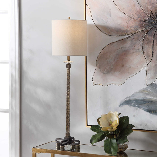 Uttermost Parnell Antiqued Brass Buffet Lamp With Beige Linen Shade