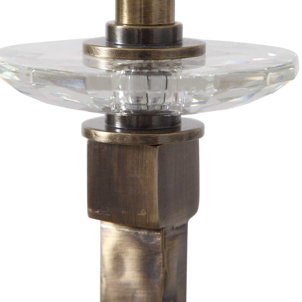 Uttermost Parnell Antiqued Brass Buffet Lamp With Beige Linen Shade