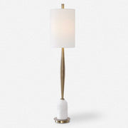 Uttermost Minette Antiqued Brass and White Marble Buffet Lamp With Linen Shade