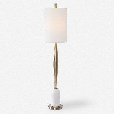 Uttermost Minette Antiqued Brass and White Marble Buffet Lamp With Linen Shade