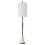 Uttermost Minette Antiqued Brass and White Marble Buffet Lamp With Linen Shade