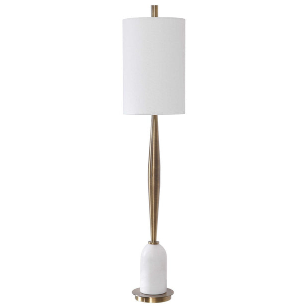 Uttermost Minette Antiqued Brass and White Marble Buffet Lamp With Linen Shade