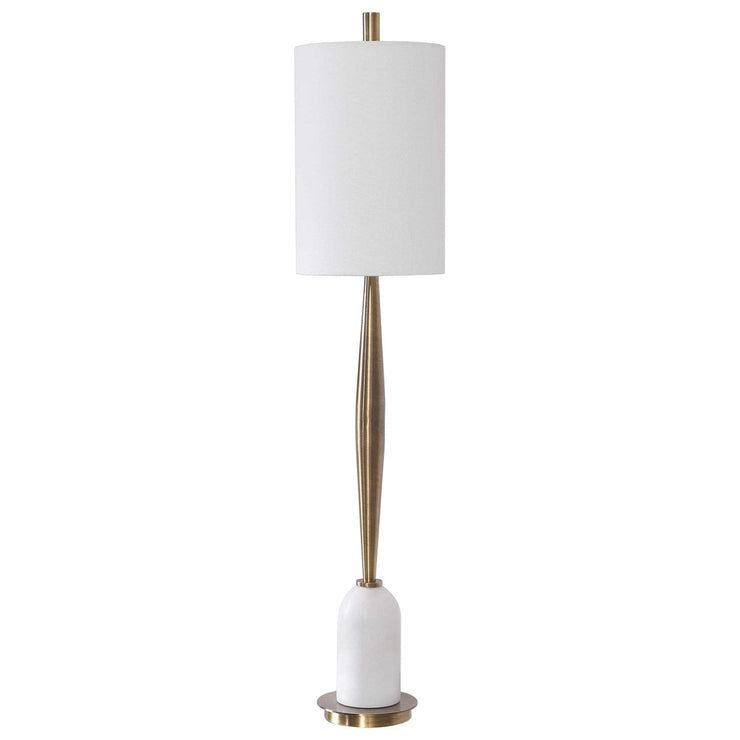 Uttermost Minette Antiqued Brass and White Marble Buffet Lamp With Linen Shade