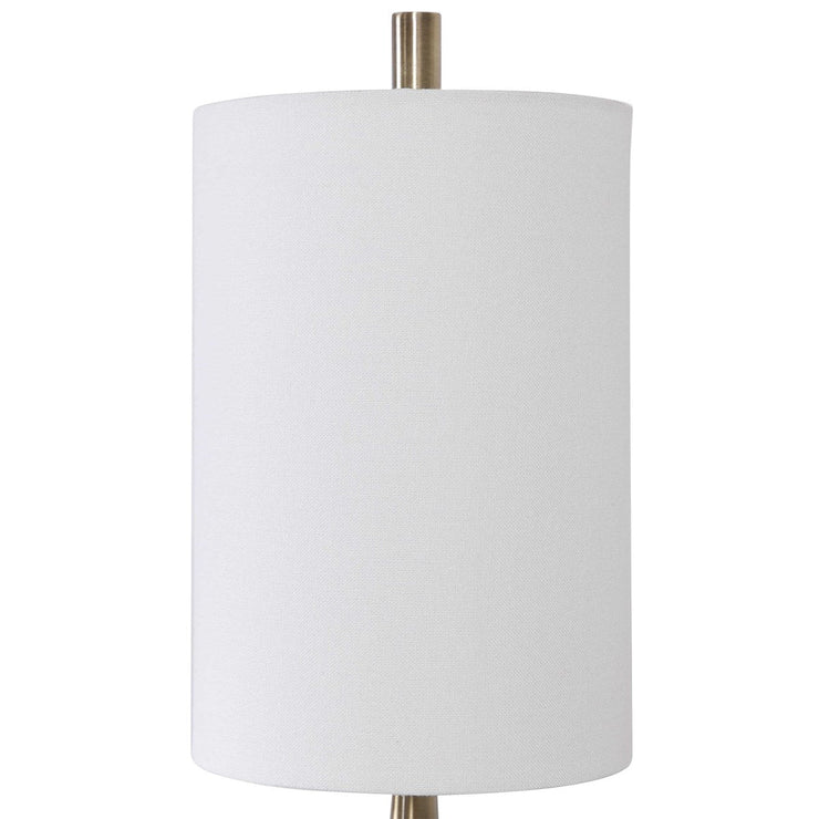Uttermost Minette Antiqued Brass and White Marble Buffet Lamp With Linen Shade