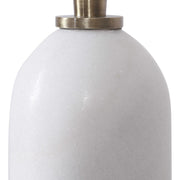 Uttermost Minette Antiqued Brass and White Marble Buffet Lamp With Linen Shade