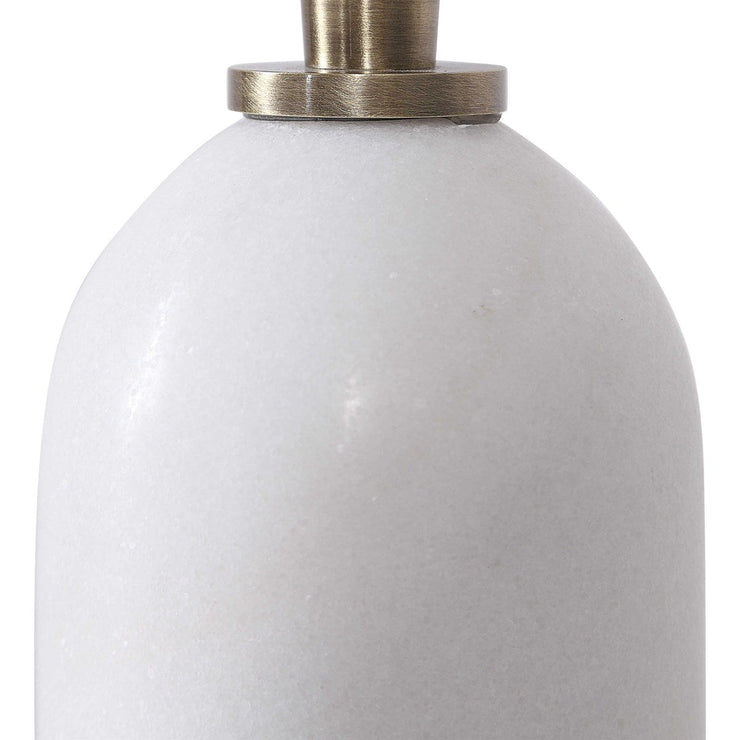 Uttermost Minette Antiqued Brass and White Marble Buffet Lamp With Linen Shade