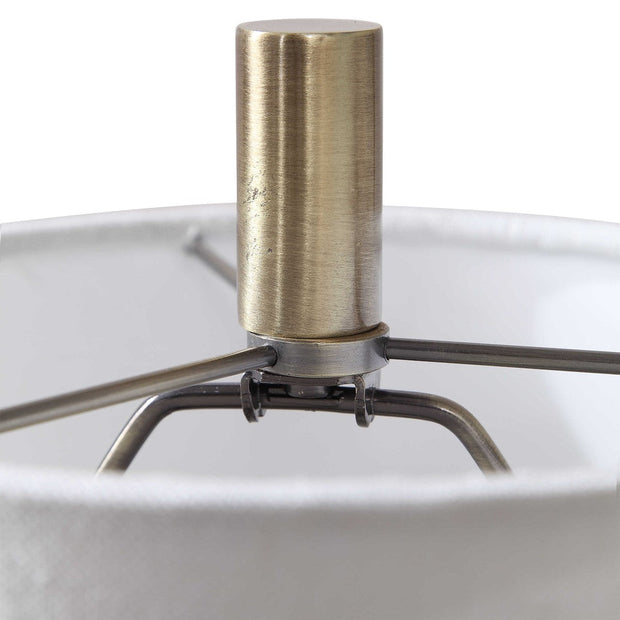 Uttermost Minette Antiqued Brass and White Marble Buffet Lamp With Linen Shade