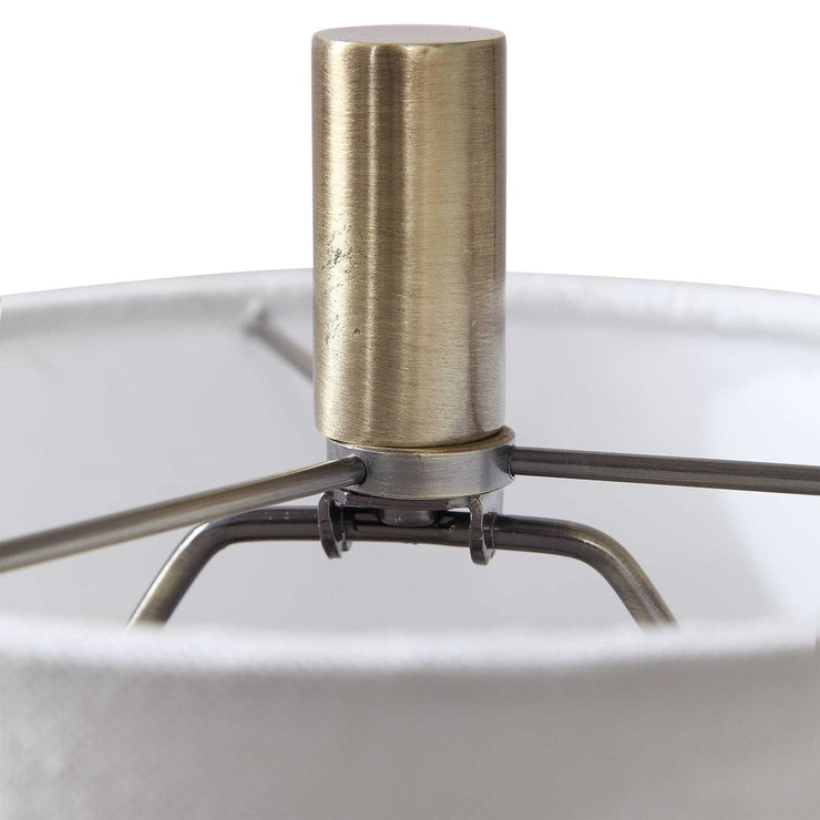 Uttermost Minette Antiqued Brass and White Marble Buffet Lamp With Linen Shade