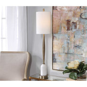 Uttermost Minette Antiqued Brass and White Marble Buffet Lamp With Linen Shade