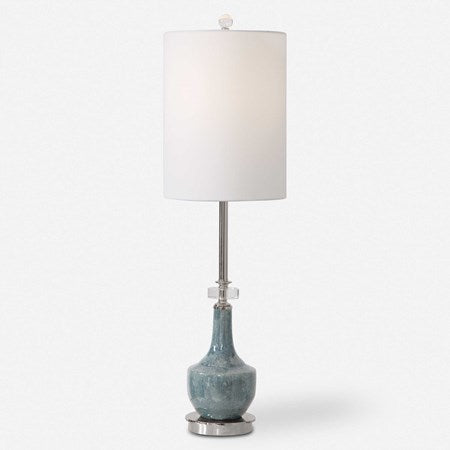 Uttermost Piers Blue Glazed Ceramic Buffet Lamp With White Linen Shade