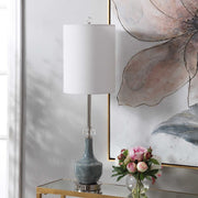 Uttermost Piers Blue Glazed Ceramic Buffet Lamp With White Linen Shade
