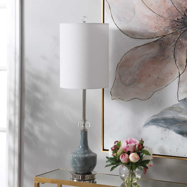 Uttermost Piers Blue Glazed Ceramic Buffet Lamp With White Linen Shade