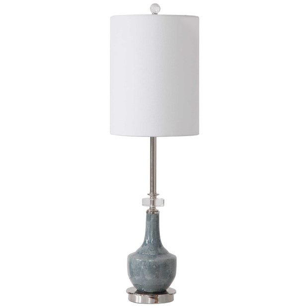 Uttermost Piers Blue Glazed Ceramic Buffet Lamp With White Linen Shade