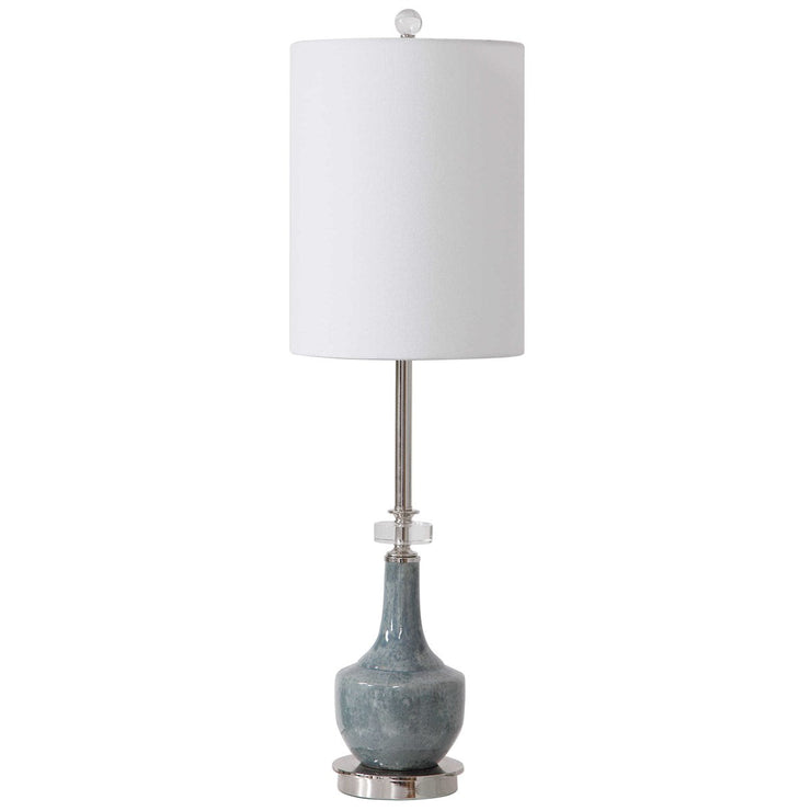 Uttermost Piers Blue Glazed Ceramic Buffet Lamp With White Linen Shade