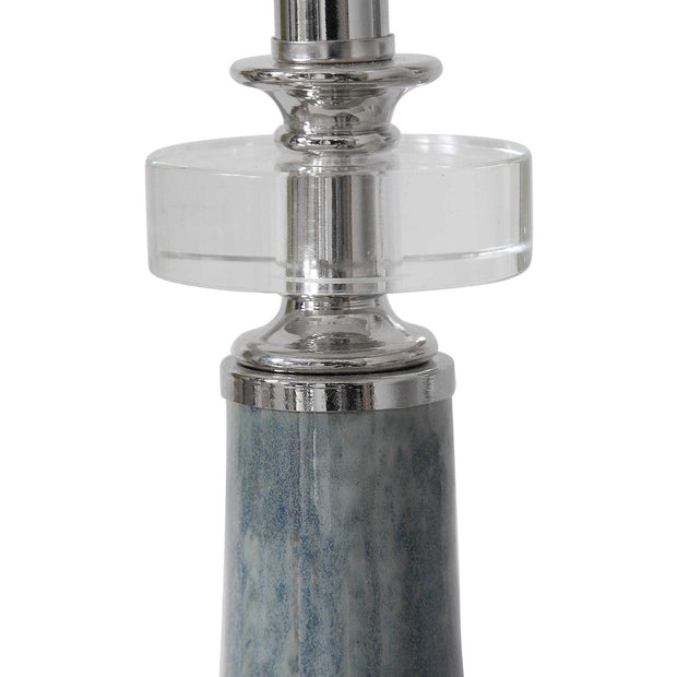 Uttermost Piers Blue Glazed Ceramic Buffet Lamp With White Linen Shade