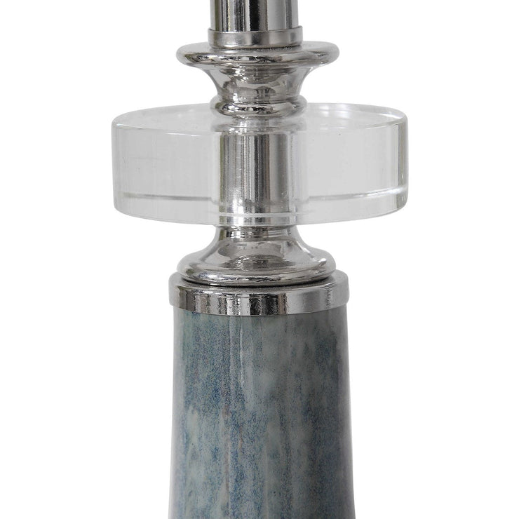 Uttermost Piers Blue Glazed Ceramic Buffet Lamp With White Linen Shade