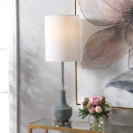 Uttermost Piers Blue Glazed Ceramic Buffet Lamp With White Linen Shade