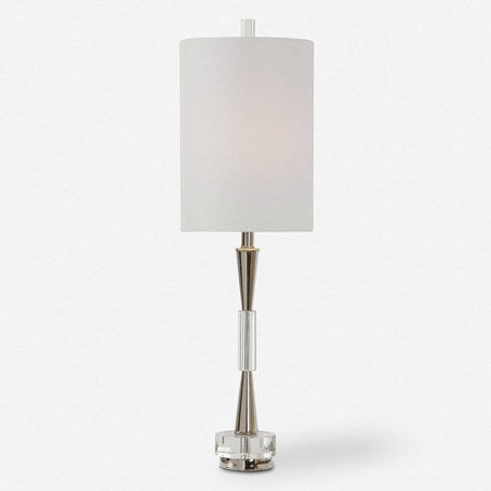 Uttermost Azaria Polished Nickel and Crystal Buffet Lamp With White Linen Shade