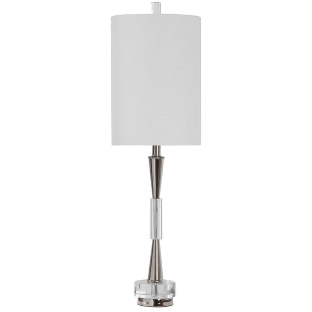 Uttermost Azaria Polished Nickel and Crystal Buffet Lamp With White Linen Shade
