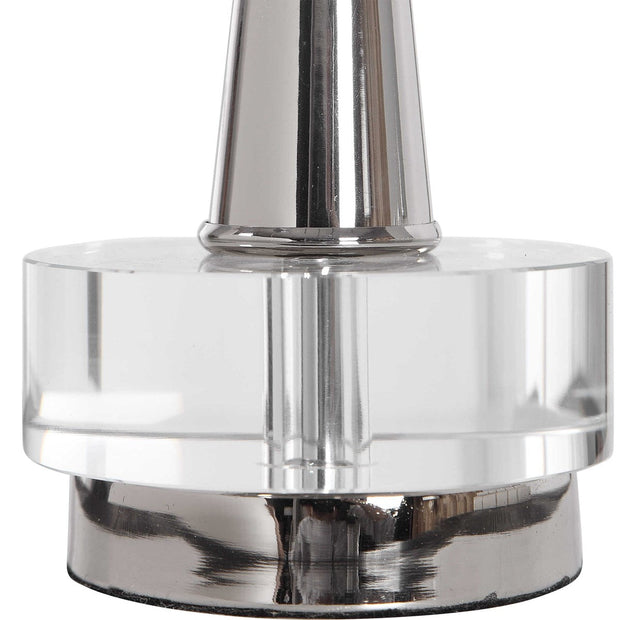 Uttermost Azaria Polished Nickel and Crystal Buffet Lamp With White Linen Shade