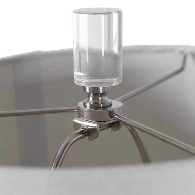 Uttermost Azaria Polished Nickel and Crystal Buffet Lamp With White Linen Shade