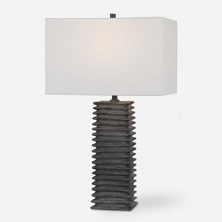 Uttermost Sanderson Metallic Charcoal Textured Ceramic Table Lamp With White Linen Shade