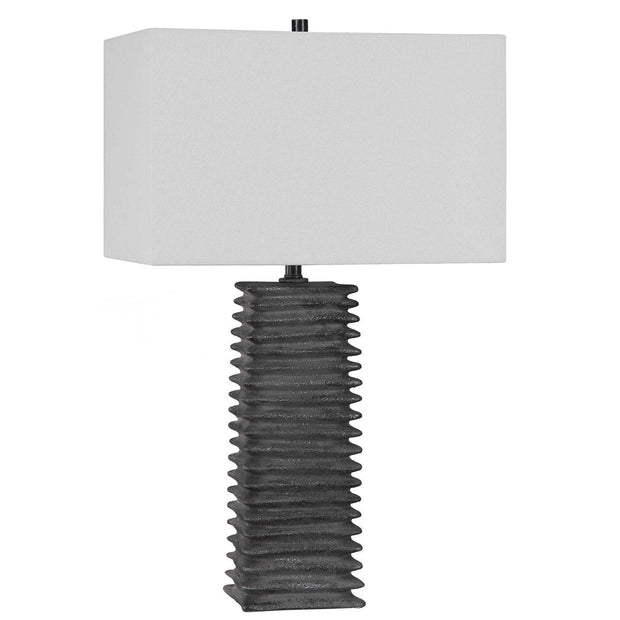 Uttermost Sanderson Metallic Charcoal Textured Ceramic Table Lamp With White Linen Shade