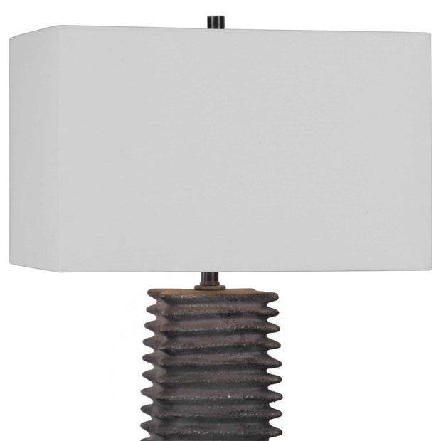 Uttermost Sanderson Metallic Charcoal Textured Ceramic Table Lamp With White Linen Shade