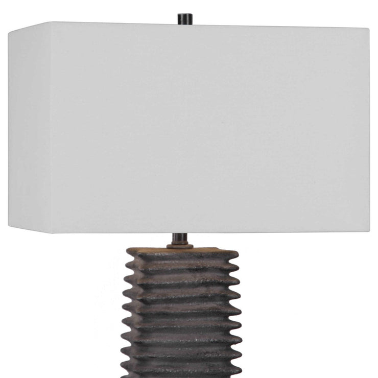 Uttermost Sanderson Metallic Charcoal Textured Ceramic Table Lamp With White Linen Shade