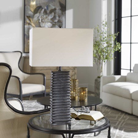 Uttermost Sanderson Metallic Charcoal Textured Ceramic Table Lamp With White Linen Shade