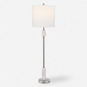 Uttermost Sussex Polished Nickel and White Marble Buffet Lamp With Linen Shade