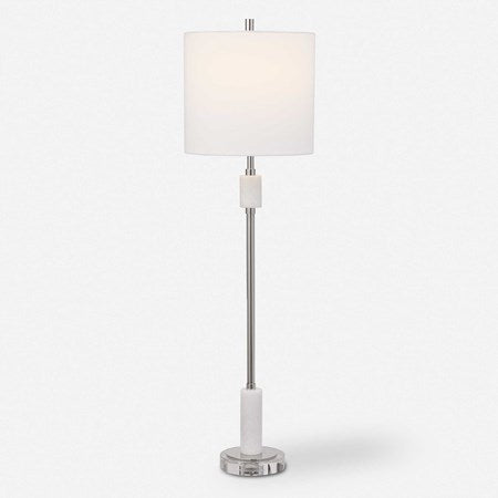 Uttermost Sussex Polished Nickel and White Marble Buffet Lamp With Linen Shade