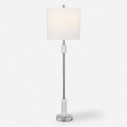 Uttermost Sussex Polished Nickel and White Marble Buffet Lamp With Linen Shade