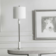 Uttermost Sussex Polished Nickel and White Marble Buffet Lamp With Linen Shade