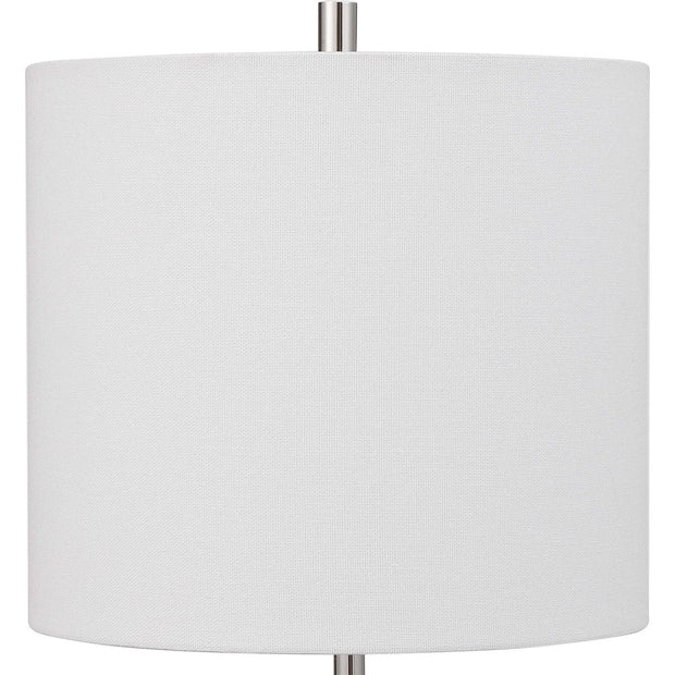 Uttermost Sussex Polished Nickel and White Marble Buffet Lamp With Linen Shade