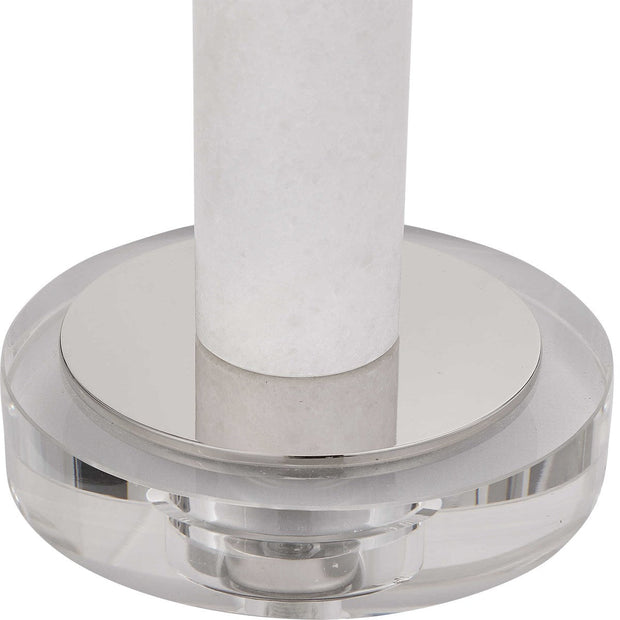 Uttermost Sussex Polished Nickel and White Marble Buffet Lamp With Linen Shade