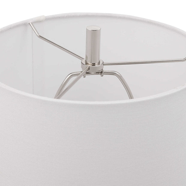 Uttermost Sussex Polished Nickel and White Marble Buffet Lamp With Linen Shade