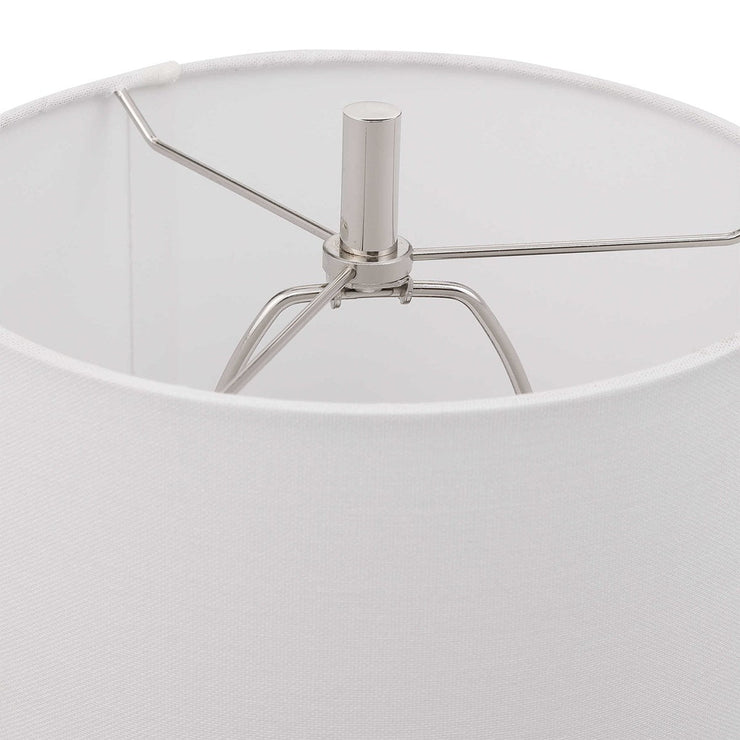 Uttermost Sussex Polished Nickel and White Marble Buffet Lamp With Linen Shade