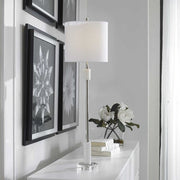 Uttermost Sussex Polished Nickel and White Marble Buffet Lamp With Linen Shade